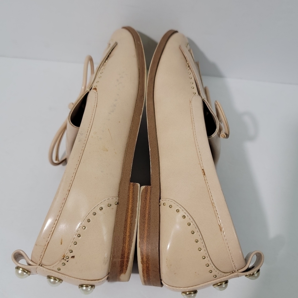 ZARA Women Ivory Patent Leather Kilty Slip-On Loafer Sz 37 Tie Details - Picture 6 of 10